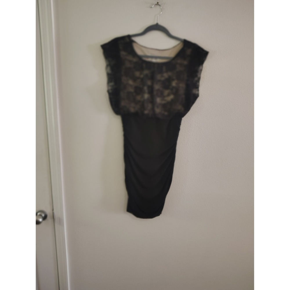 Sweet Storm Womens Black Lace Ruched Bodycon Cocktail Dress Size M‎ Cap Sleeve